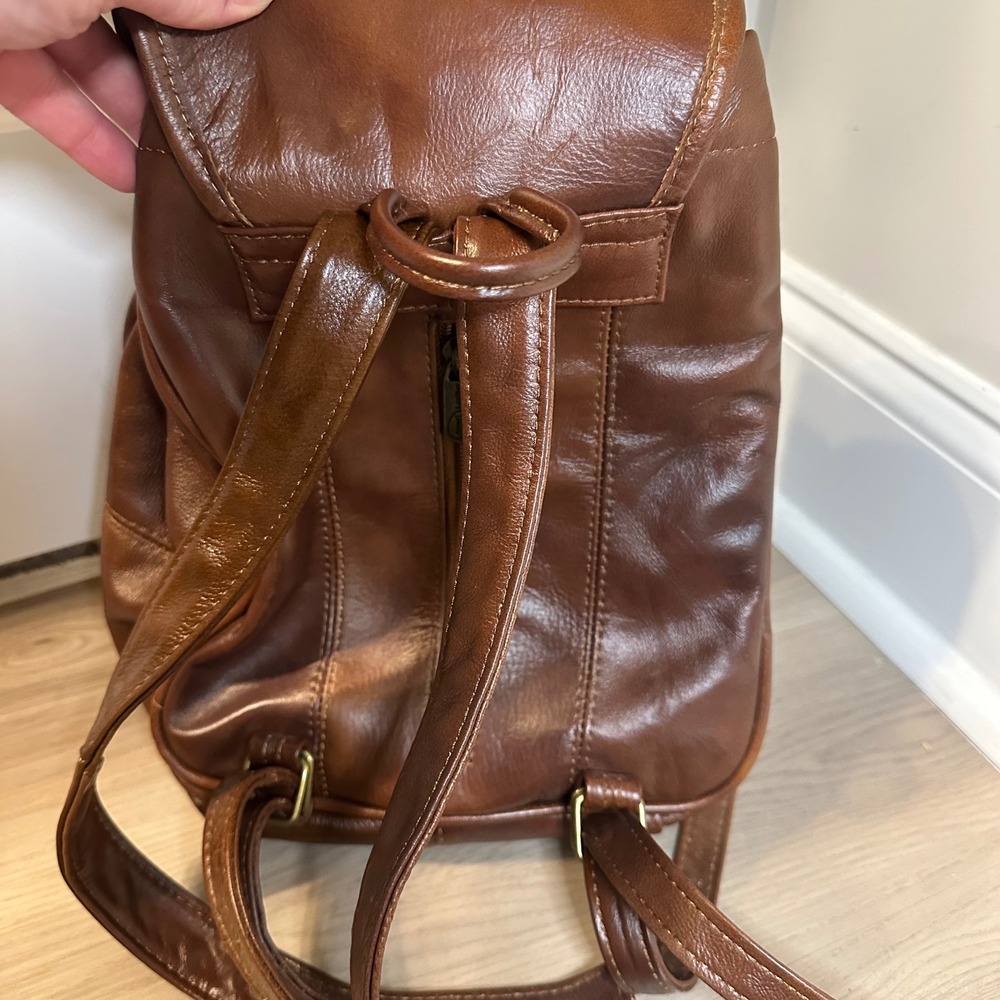 AmeriLeather Brown Leather Drawstring mini Backpack‎ Casual Travel Bag - Picture 3 of 12